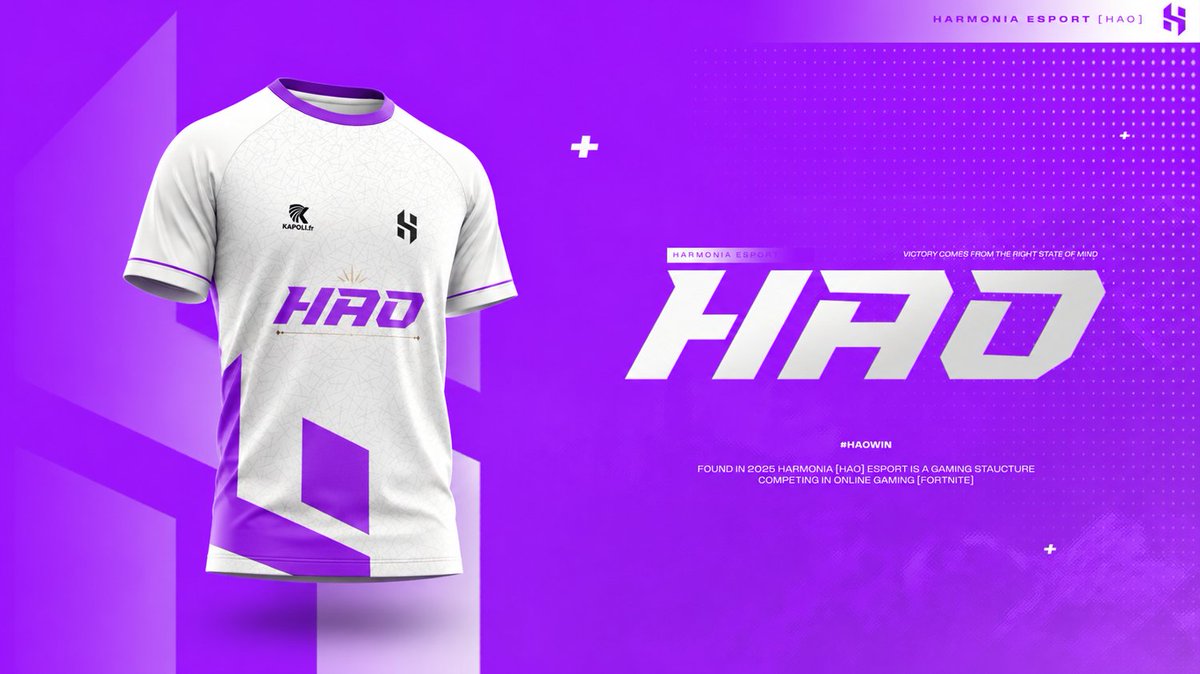 HaoEsport's tweet photo. Fiers de vous présenter nos nouveaux maillots officiels,  

Un design conçu pour incarner l’identité, l’ambition et les couleurs de notre structure avec élégance et caractère.  👕

Disponible dans toutes les tailles dès aujourd’hui sur : https://t.co/RMK3rYFetk 

#HAOWIN 💜🤍 https://t.co/uzBqFANRRS