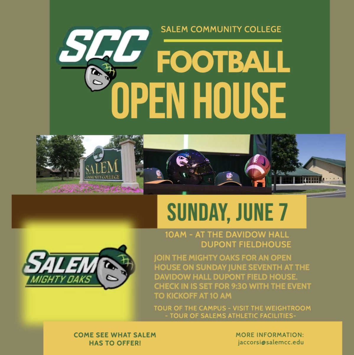 salemcc_ftbal's tweet photo. 📆-Sunday, June 7th
📍-Davidow Hall DuPont Field house 
⌚️-10am
🚨-Come learn more about what the Mighty Oaks have to offer!! https://t.co/wy8GUsJY1U