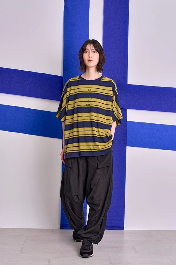 Nora Lily】Border Dolman Wide Tee /yellow×ネイビー | Connecter