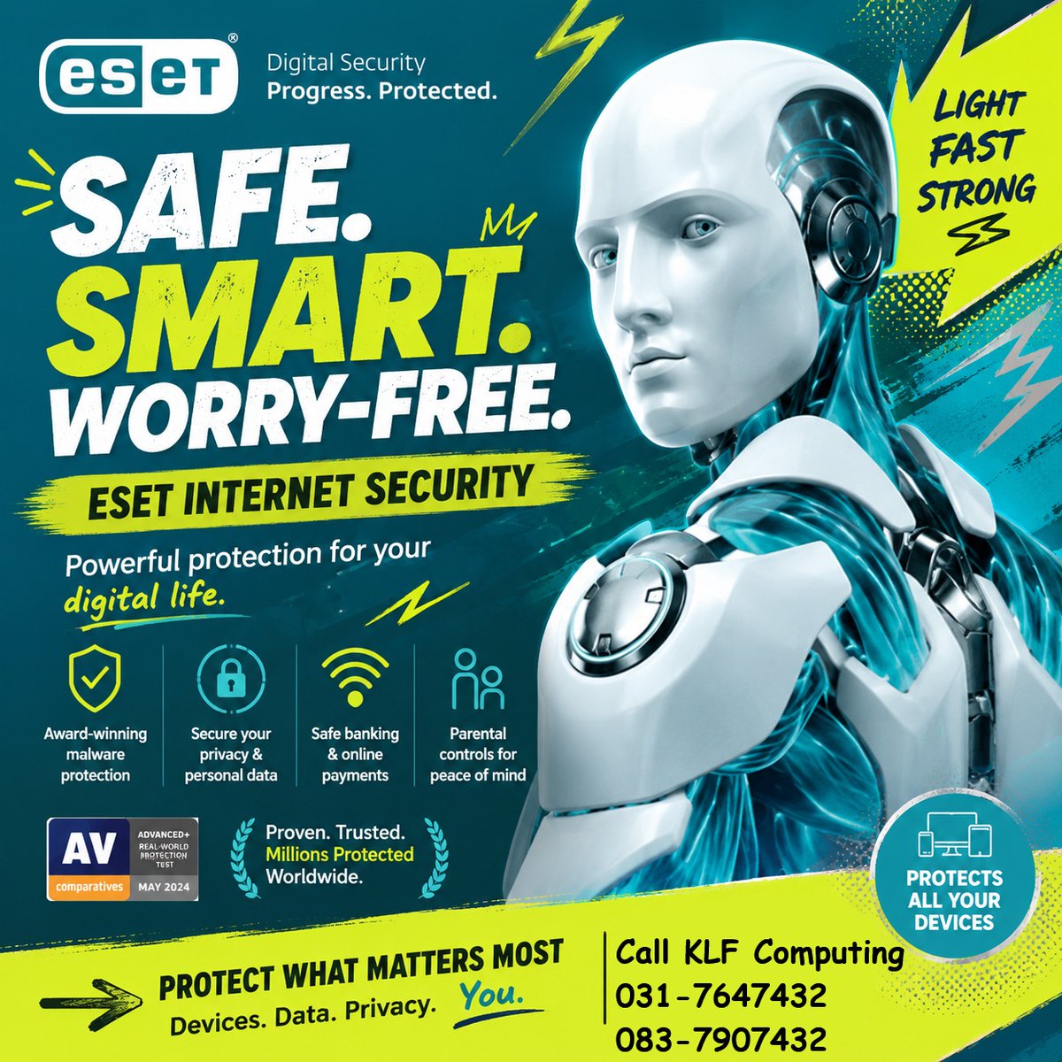 klfcomputing's tweet photo. Protect your digital world with ESET Internet Security — advanced antivirus, ransomware protection, secure online banking, firewall security, and real-time threat detection for home and business users. KLF Computing - 031 7647432 / 083 7907432 https://t.co/nLE6hzqXvN