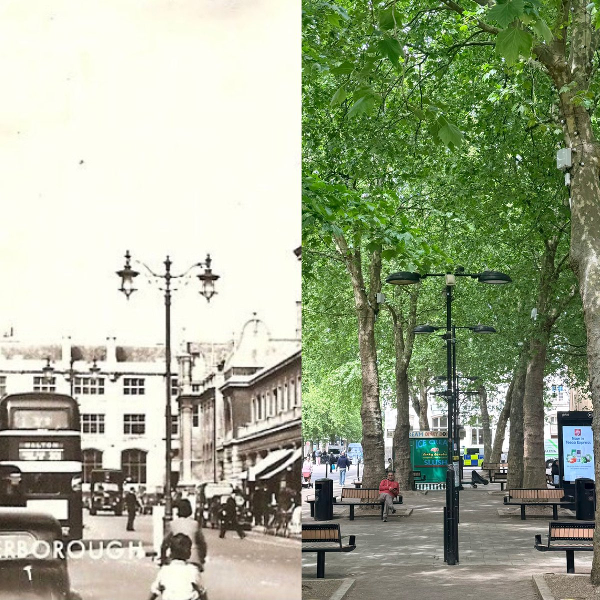 TobyWoody's tweet photo. Bridge Street Peterborough, the first in the late 1959s/early 1960s, the second this afternoon – I know which one I prefer! https://t.co/FeqnuVxIgi