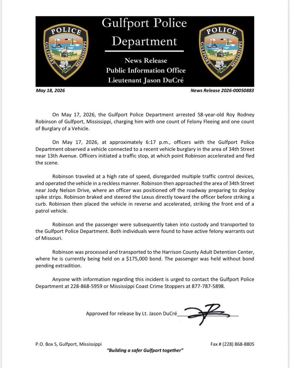 Gulfport Police Dept tweet media