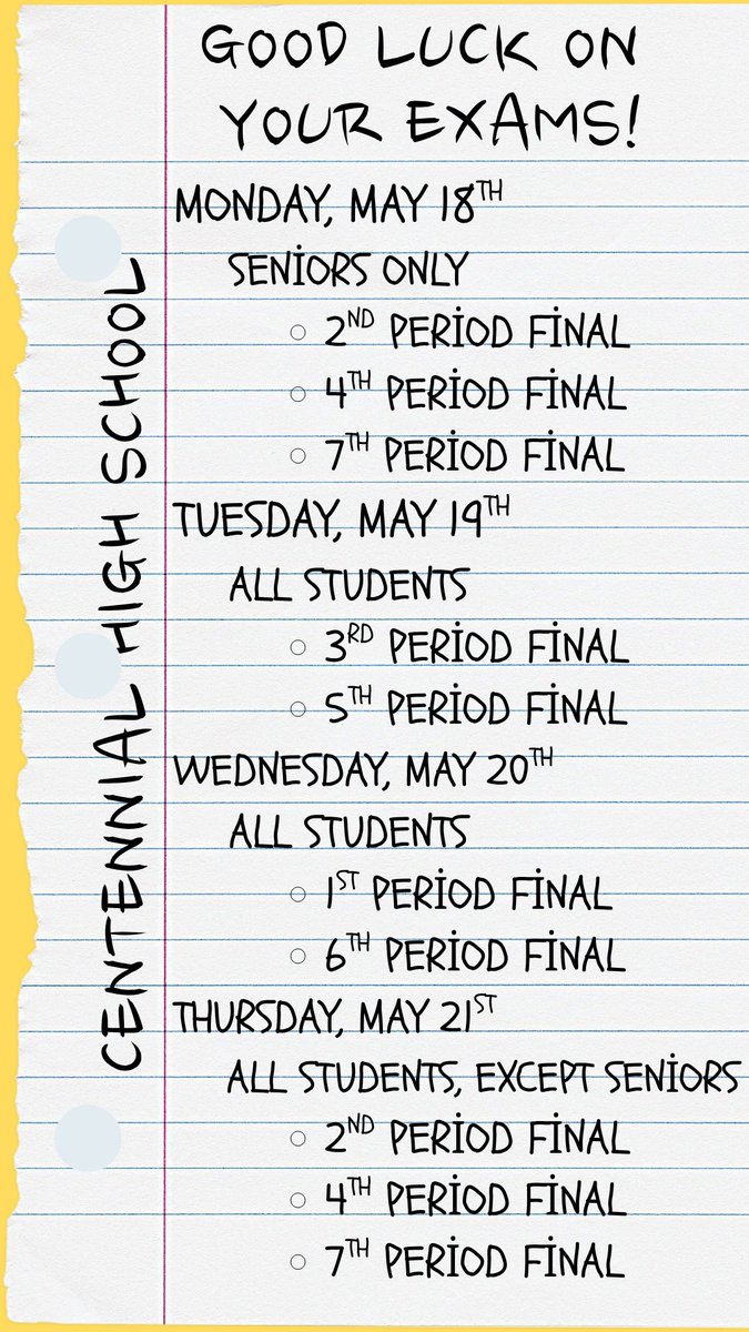 CHSSpartans's tweet photo. Spartans, good luck on your final exams this week! https://t.co/n7SiA1qLBc