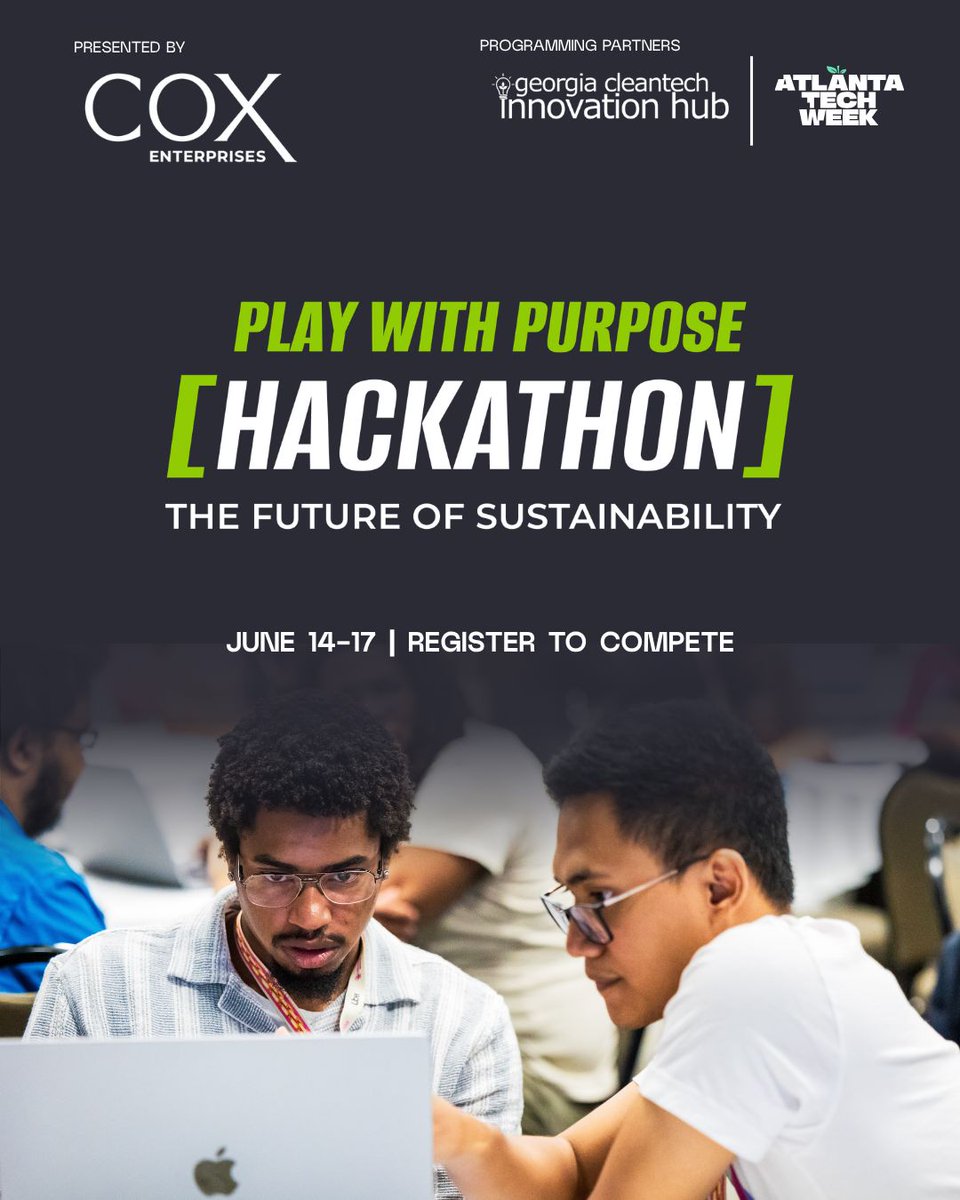 AtlantaTechWeek's tweet photo. Calling all ATL  university students! The Play With Purpose Hackathon is free to enter with a .edu email. 72 hours to build and present your big idea around sustainability. Compete across 6 tracks and take home 4 tickets to FIFA World Cup! Register at https://t.co/xD1iTEWjIX https://t.co/4mFPJWupU2