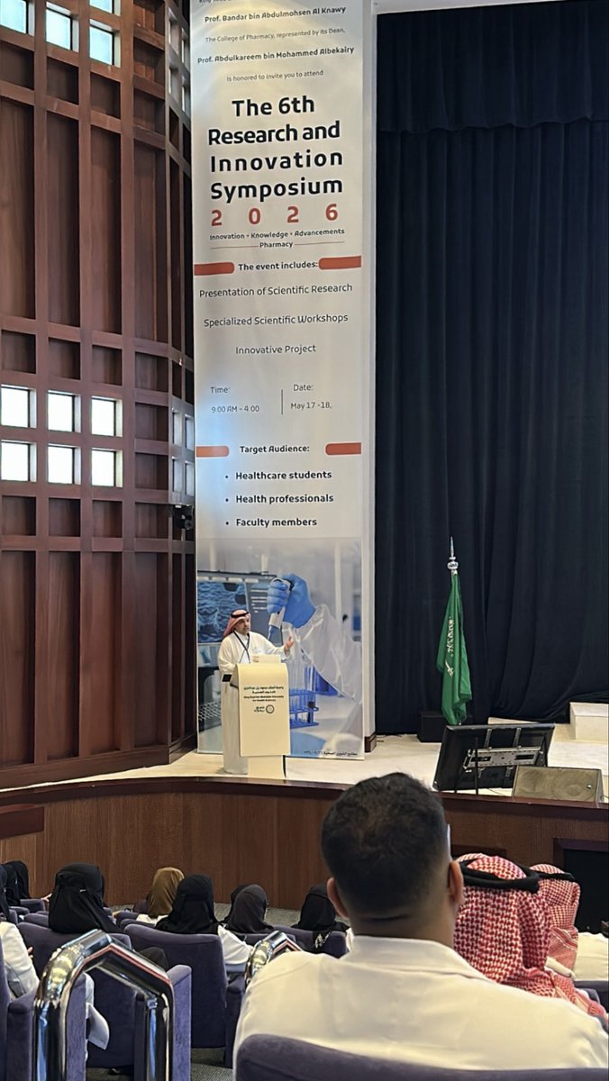 theruh10's tweet photo. An incredible experience volunteering at the 6th Research and Innovation Symposium. Sincere thanks to our Dean, Prof. Abdulkareem Albekairy, and the College of Pharmacy for the recognition and continuous support. Looking forward to more impactful events in the future.
#iKAPH https://t.co/LnNEBZuizt