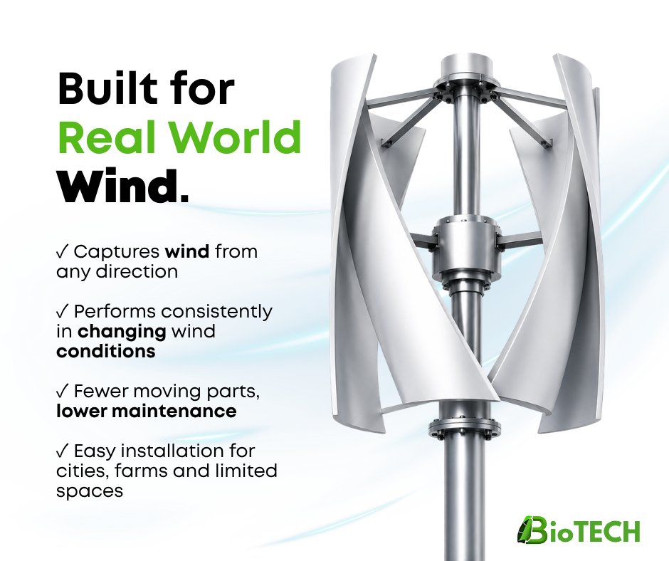 BioTECHsrl's tweet photo. Instead of constantly turning to face the wind, they can capture airflow from any direction, without additional rotation systems. https://t.co/cM3D21g1KP