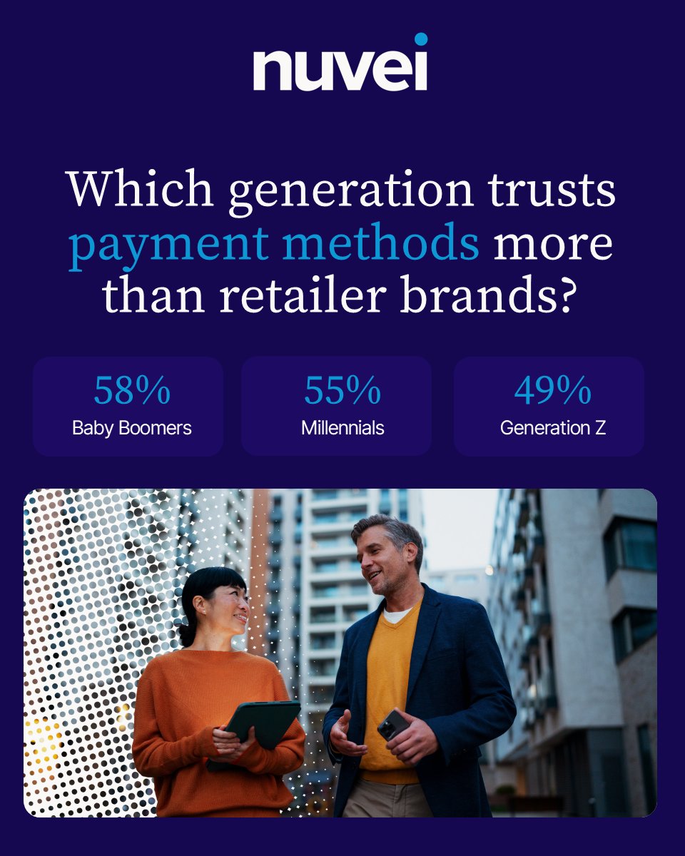 Nuvei's tweet photo. At checkout, trust is shifting.

Different generations place their confidence in different places, especially when payment methods enter the equation.

Explore the data yourself: https://t.co/tUS2OstuR2 https://t.co/I7vcyH19QM