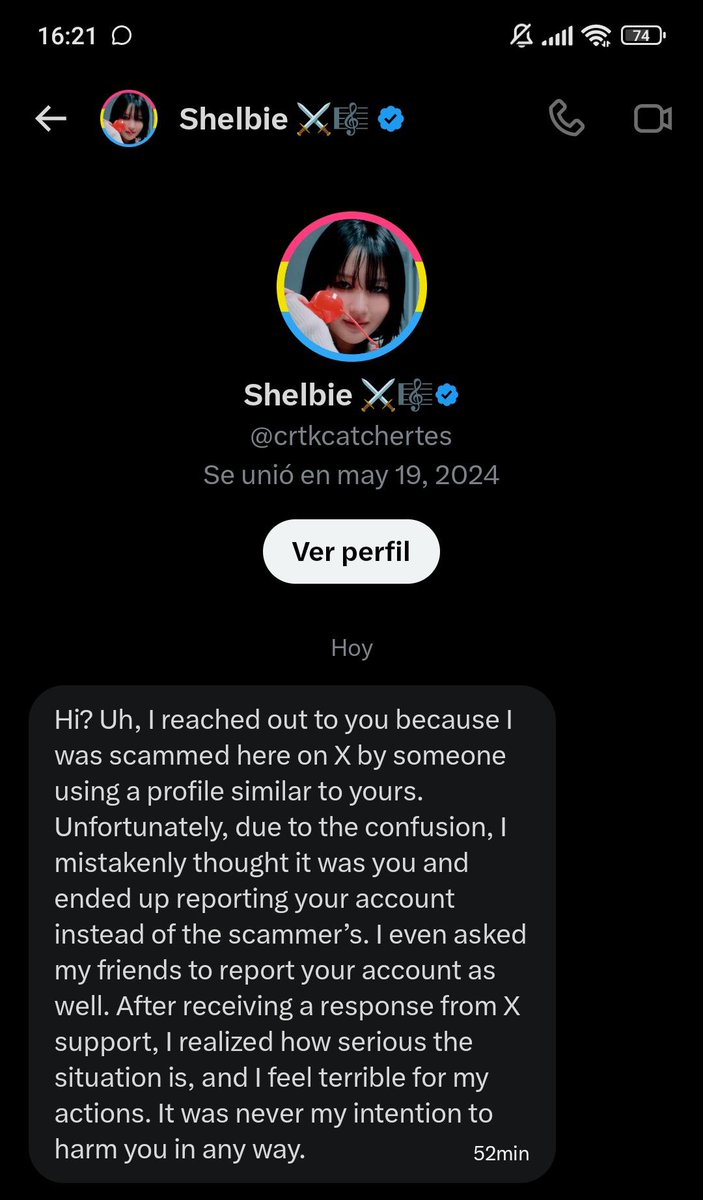 AZUR3LUNE's tweet photo. Hi, please be careful of this scam!🥹

I received the same message from the same person almost an hour ago and got so scared because I didn't wanna lose my dreamcatcher art account, thankfully when looking into it I ran across this thread and didn't go any further TT https://t.co/asQCncXmck