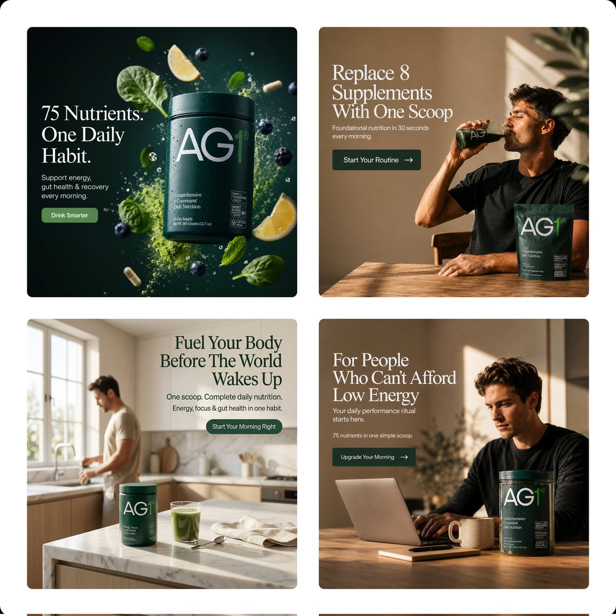 ConvertCraft's tweet photo. These Static Ads Converts more for AG1.
Most brands don’t need better products.
They need better creatives.

#Staticads #CRO https://t.co/5Plk8YjQ9h