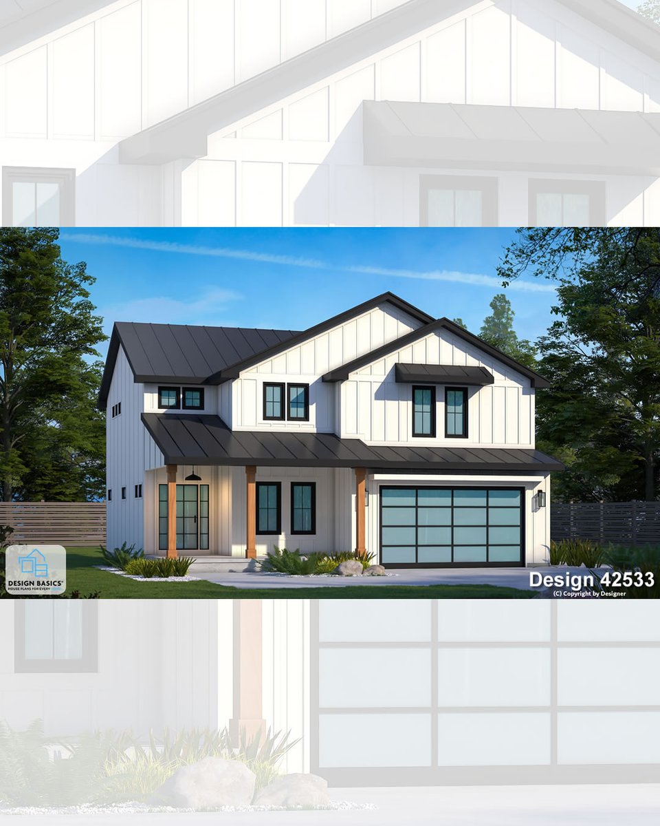 DesignBasicsLLC's tweet photo. The Ruby   Modern Farmhouse (Design 42533) blends modern curb appeal with functional   family living. 🏡
 
    ✔️ 4 Bedrooms
    ✔️ Loft + Study
    ✔️ Open-concept layout
    ✔️ 2,314 Sq. Ft.
 
    See why this popular Design Basics plan continues to stand out:   https://t.co/hIQwsiMcEl
 
    #ModernFarmhouse #HousePlans #HomeDesign #DesignBasicsHomePlans #floorplans