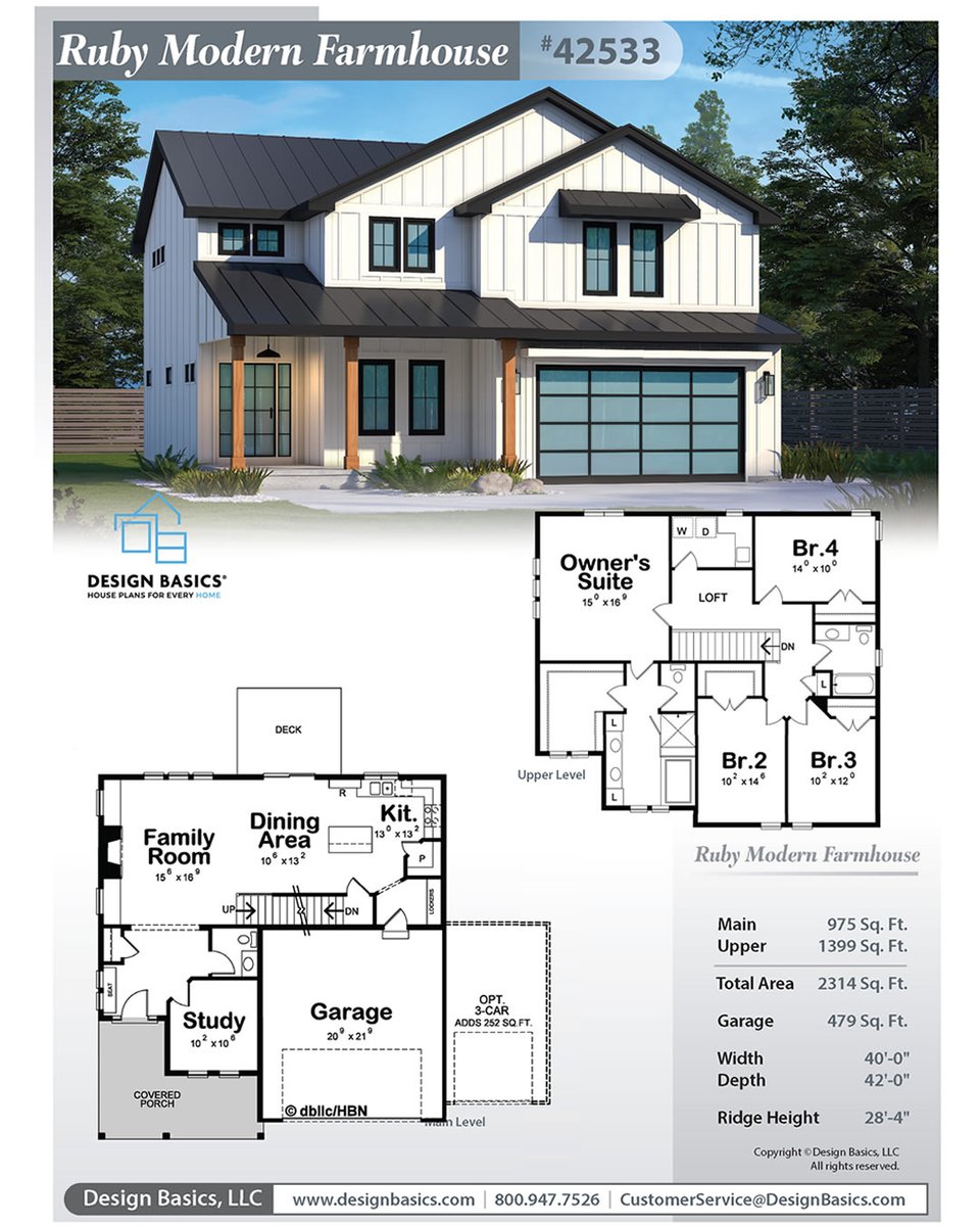 DesignBasicsLLC's tweet photo. The Ruby   Modern Farmhouse (Design 42533) blends modern curb appeal with functional   family living. 🏡
 
    ✔️ 4 Bedrooms
    ✔️ Loft + Study
    ✔️ Open-concept layout
    ✔️ 2,314 Sq. Ft.
 
    See why this popular Design Basics plan continues to stand out:   https://t.co/hIQwsiMcEl
 
    #ModernFarmhouse #HousePlans #HomeDesign #DesignBasicsHomePlans #floorplans