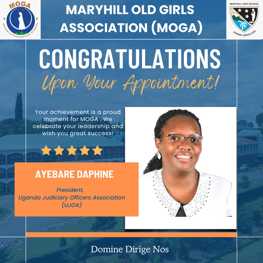 maryhillalumni's tweet photo. We’re excited to present to you the new President, Uganda Judiciary Officers Association, our very own OG, Her Worship, Daphine Ayebare!🎉

The entire MOGA Community is so proud of you. Go forth and shine!✨
#MOGA https://t.co/ogP1x0JHGj