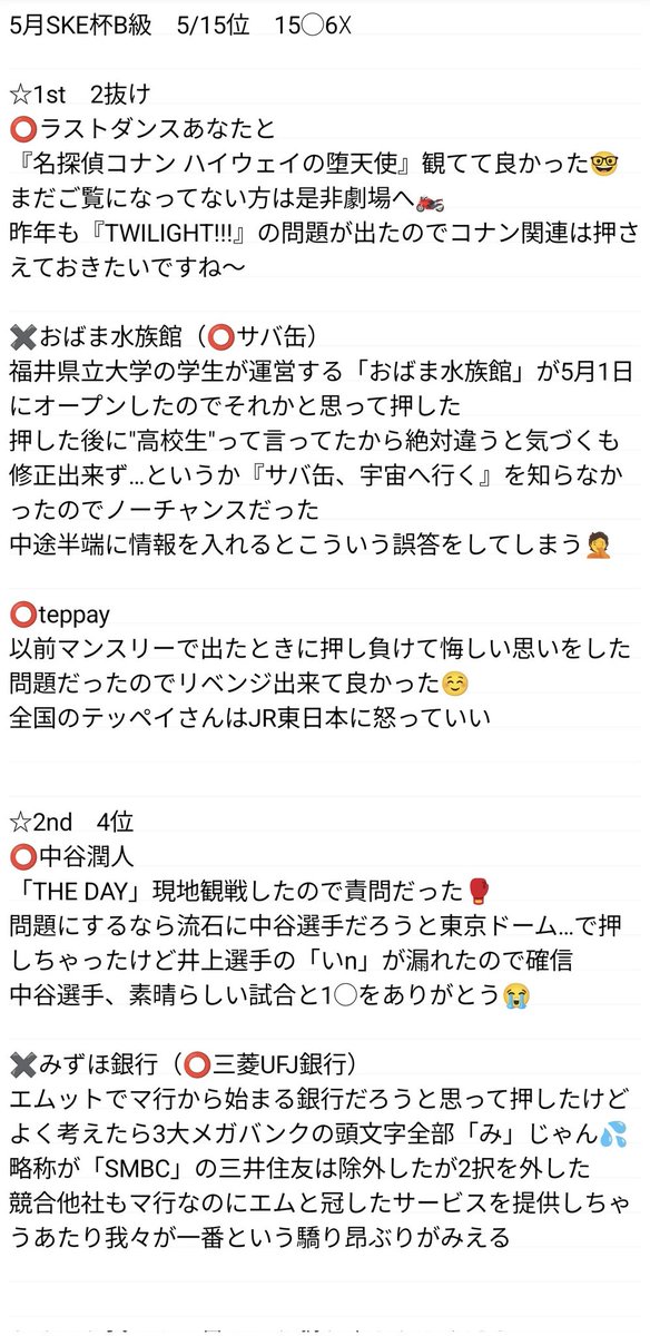 keyser_hage's tweet photo. SKE杯5月B級　振り返り
先月と真逆で予選は苦戦して後半は良い感じだった！
特にD決勝とC決勝は張ってた時事のお陰で突破出来たので気持ち良かった☺
皆様ありがとうございました！
#スアール名古屋
#スアールマンスリーカップ https://t.co/eB0319vBLy