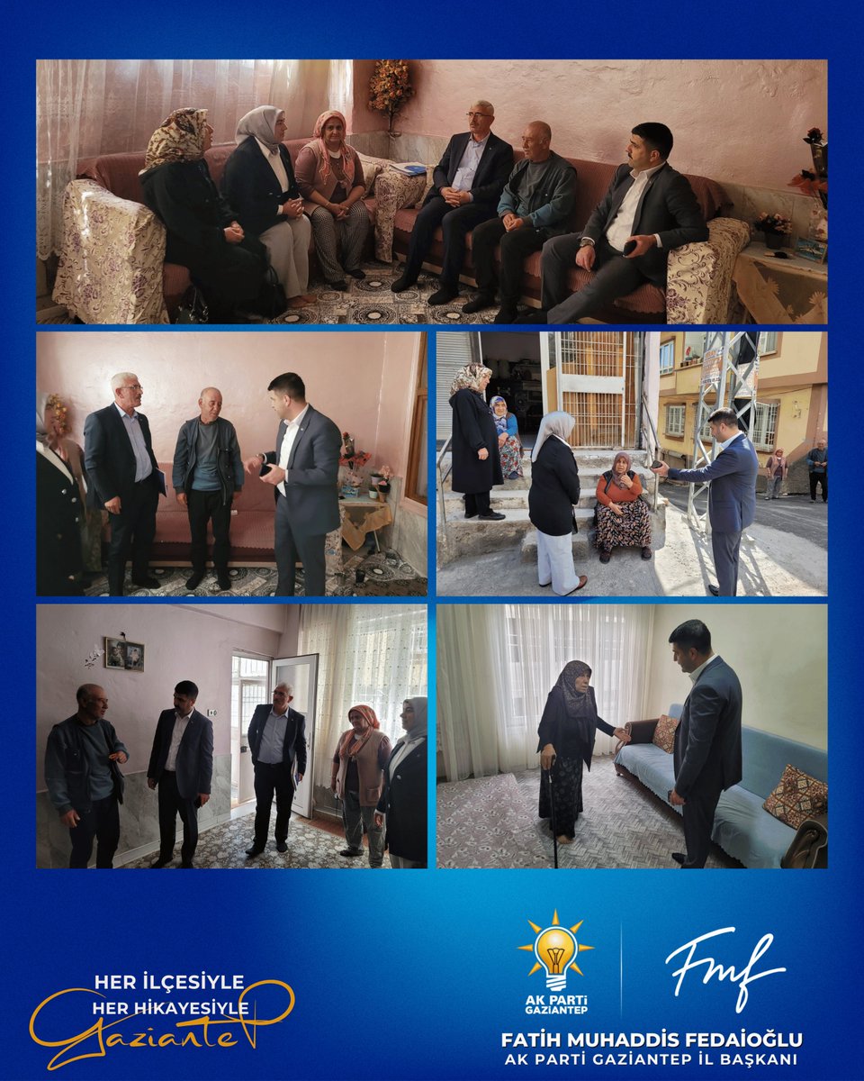 AKPartiG_Antep's tweet photo. İl Sosyal Politikalar Başkanlığımız tarafından düzenlenen program kapsamında, İl Başkan Yardımcımız Sayın Ömer Şahan’ın eşlik ettiği; İl Yönetim Kurulu Üyelerimiz Sayın Ayşe Sakar, Müslüm Doğan, Leyla Erbay ve Murat Kireç ile birlikte İstiklal Mahallesi’nde kıymetli büyüğümüz Ayşe Er’e yaşlı ziyareti, Doğan Köçer ailesine ise mağdur aile ziyareti ve çat kapı hane ziyareti gerçekleştirdik.

Büyüklerimizin hayır dualarını almak, vatandaşlarımızın taleplerini yerinde dinlemek ve gönül köprüleri kurmak adına saha çalışmalarımızı aralıksız sürdürüyoruz. Her zaman milletimizin yanında olmaya devam edeceğiz. 🤝

@drbetulsayan 
@fmfedaioglu 
@huseynaltunova 
@Sahan27Omer 
@aysesakar79 
@mslmdogan27 
@LeylaErbay5 
@KirecMurat 
@Akparti