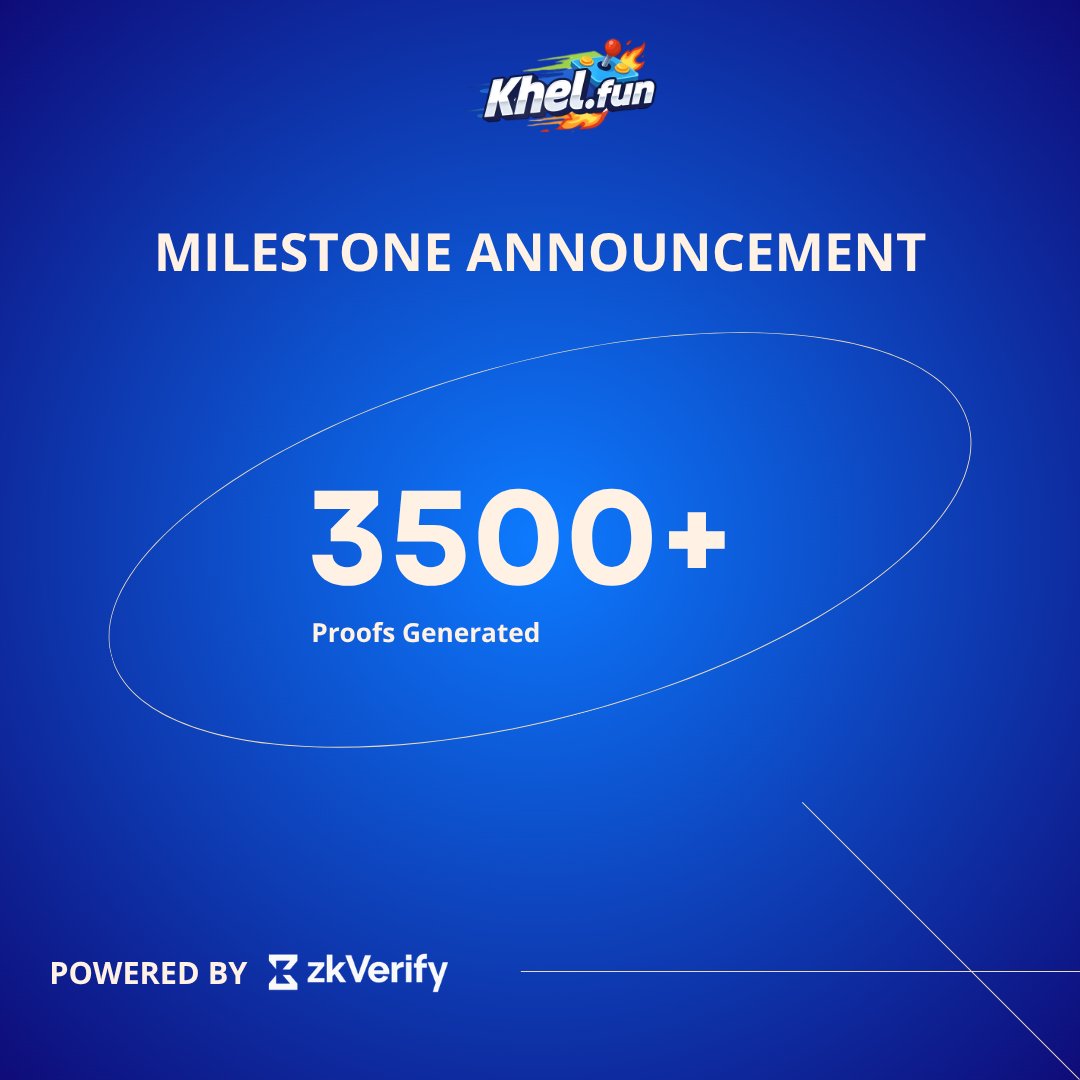 Kheldotfun's tweet photo. Big milestone unlocked !

@kheldotfun has crossed 3,500+ Proofs in its Proof Tournament powered by @ZKVProtocol ⚡

The future of provably fair gaming is here, and the numbers don't lie.

3,500+ proofs generated.

Life is a Khel 🃏

Visit ---> https://t.co/pc3OOI9JGh https://t.co/vssDta5dKj