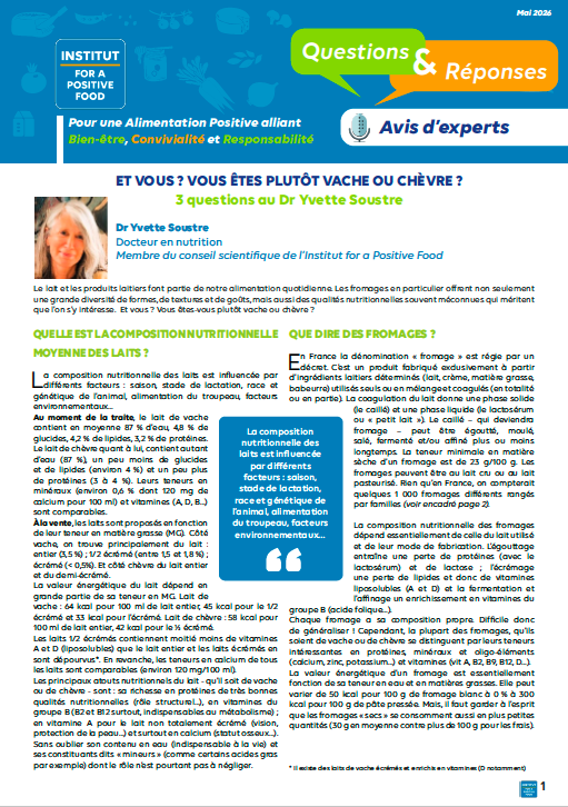 In_PositiveFood's tweet photo. 🎙Nouvel article expert ! 

Et vous ? Vous êtes plutôt vache ou chèvre ? 🐄🐐
3 questions au Dr Yvette Soustre :
👉 Quelle est la composition nutritionnelle moyenne des lait ?🥛
👉 Que dire des fromages ? 🧀 
👉 En cas de réaction au lait, que privilégier ? https://t.co/Nsbjril9Vj