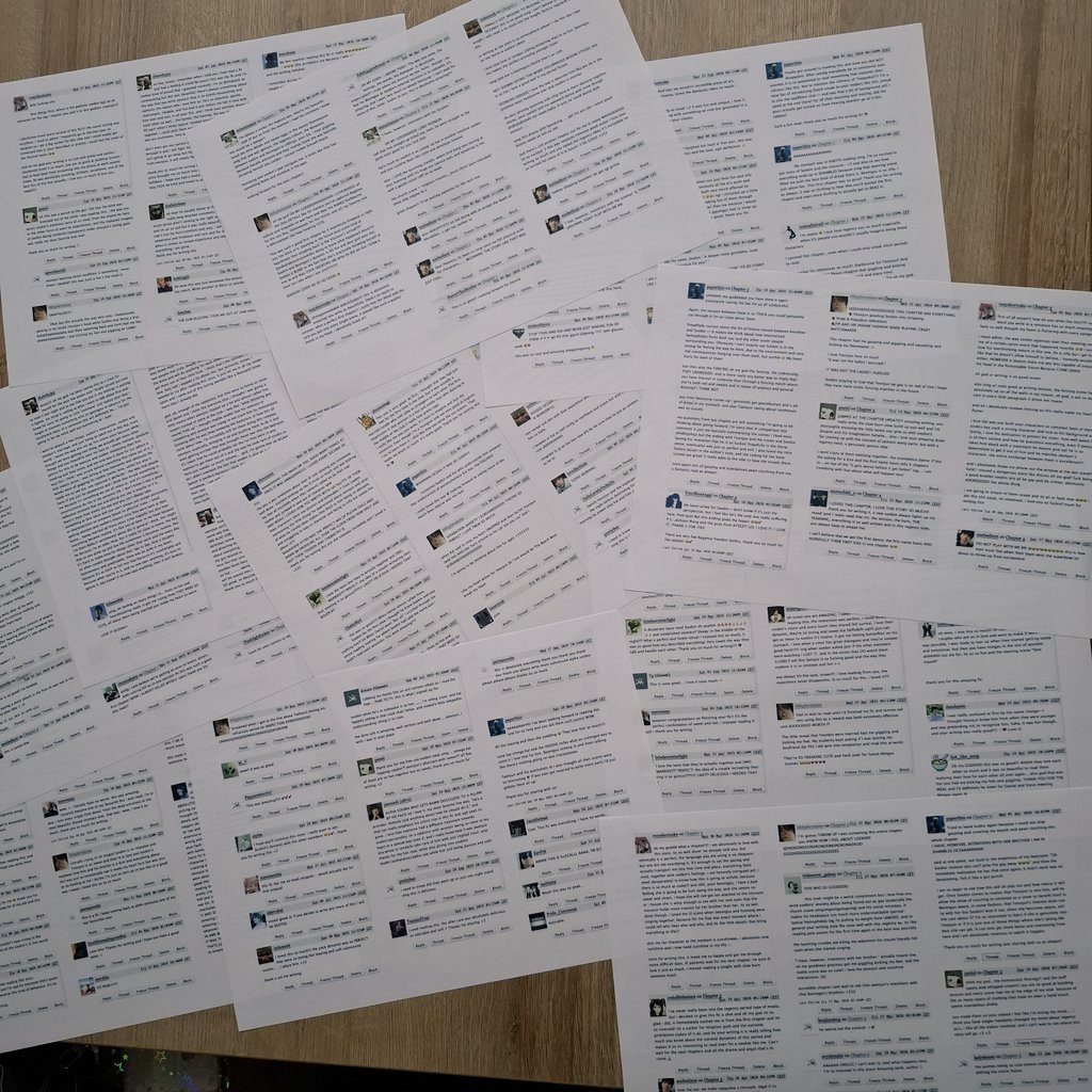 theseachapter's tweet photo. I can highly recommend printing out all the ao3 comments you get on your fics like, wow, I am so emotional right now 🥺🥹 thank you so much for your support, I'll carry these with me forever🩵🩵🩵🩵🩵🩵🩵🩵 https://t.co/oi9Q5lfTZi