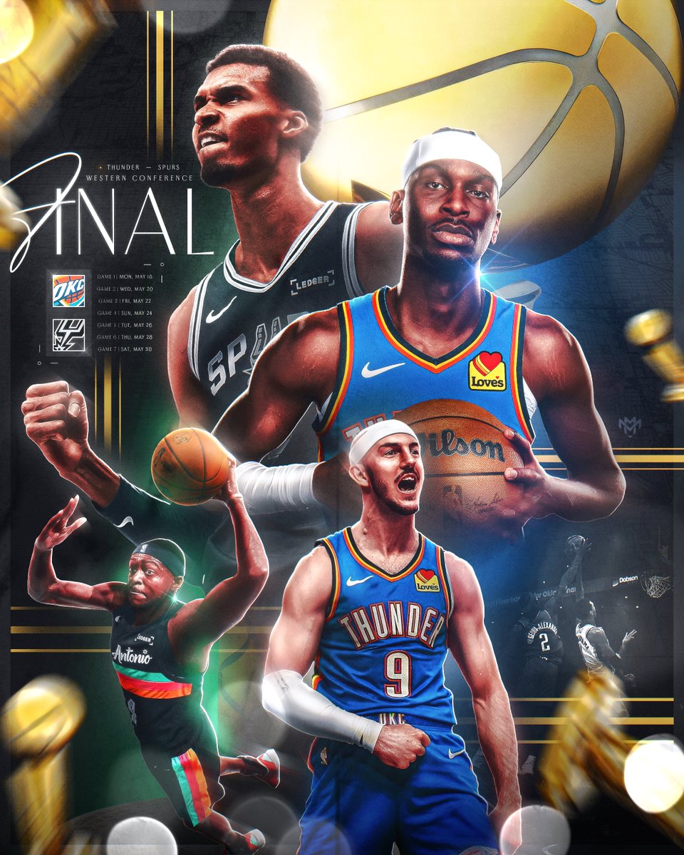 MilesMCreations's tweet photo. The stage is set, who will come out of the West?

-

SGA and the Thunder take on Wemby and the Spurs in G1 of the WCF tonight at 7:30 on Peacock. #ThunderUp https://t.co/XnXhqYEugT