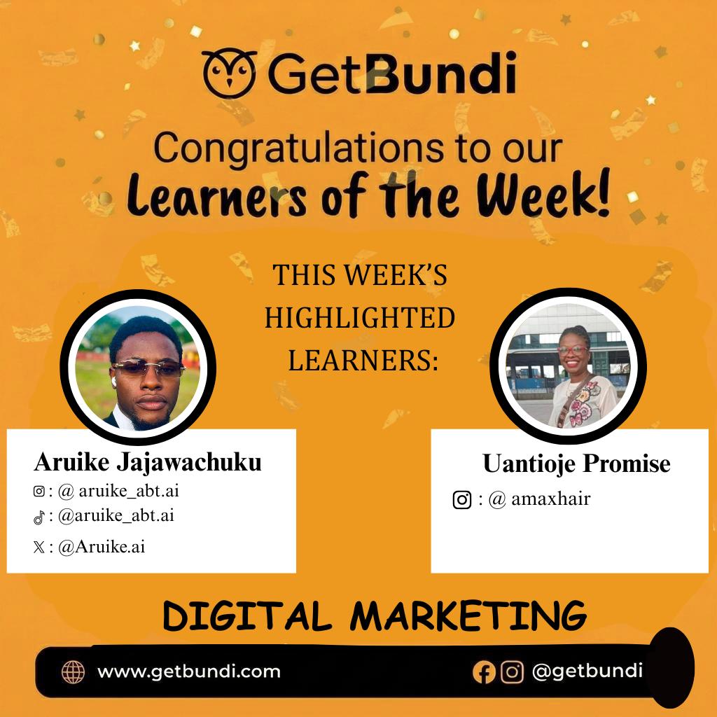 GetBundi's tweet photo. Happy new week!!!
 As always, we put our learners of the week in the spotlight.
Here is to our most consistent and improved learnerd in the past week.
Please keep the flag flying.

Congratulation Guys!!! https://t.co/uc1VAPdsjm