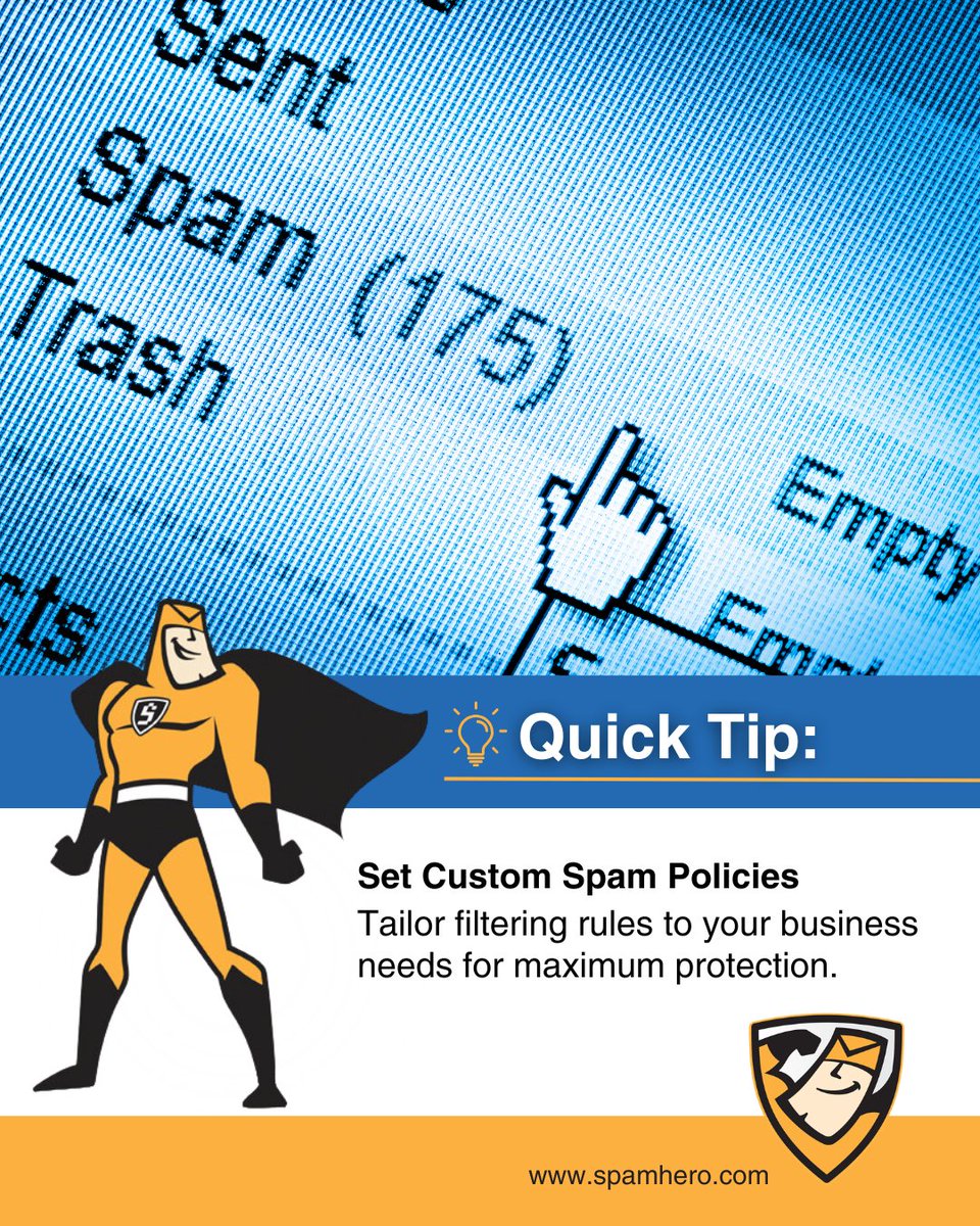 SpamHero's tweet photo. ⚙️ Set custom spam policies.

Tailor your email filtering to fit your business and maximize protection with SpamHero.

👉 https://t.co/YosqJwyYJS

#spamhero #emailsecurity #spamfiltering #cybersecurity https://t.co/Q1fjhf0bW1