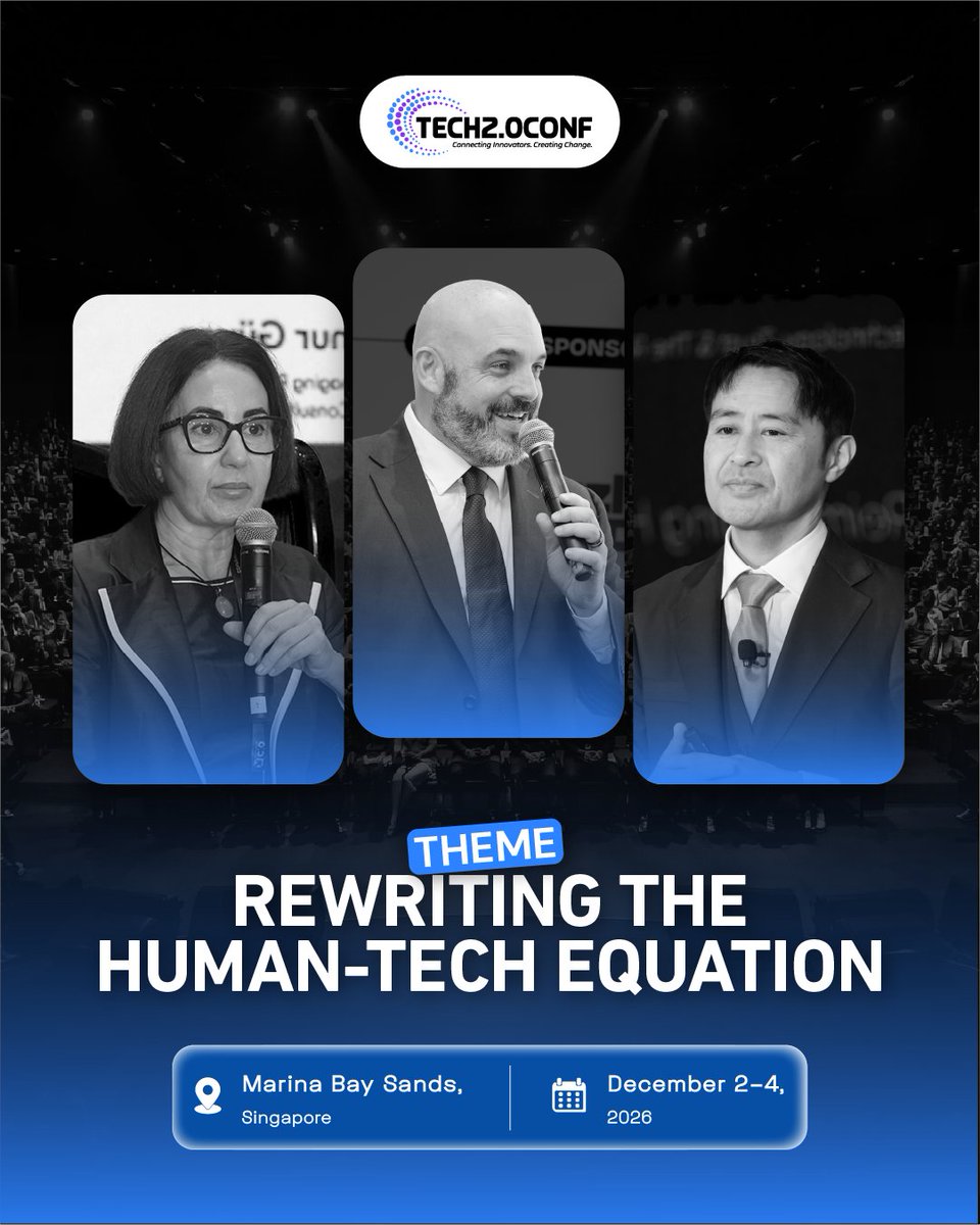 tech2conference's tweet photo. Rewriting the human-tech equation.

#Tech2Conf Singapore (Dec 2–4, Marina Bay Sands) unites innovators &amp; tech leaders to explore AI, digital transformation &amp; emerging technologies shaping business, society &amp; the future.
Agenda: https://t.co/y5WtBxlXTc

#FutureOfTechnology https://t.co/zYZ6mvlMod