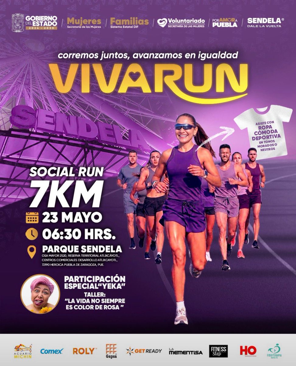 CHOSAPuebla's tweet photo. 🏃‍♀️💜 ¡Nos vemos en el VIVA RUN!
Este 23 de mayo acompáñanos en esta gran carrera por la igualdad en Parque Sendela.
Y recuerda que *HARINERA DE ORIENTE*  estará presente, sumándose a este movimiento con toda la energía. 💥
¡Corre, participa y sé parte del cambio! #HOEstáPresente https://t.co/1qa49UgeeP