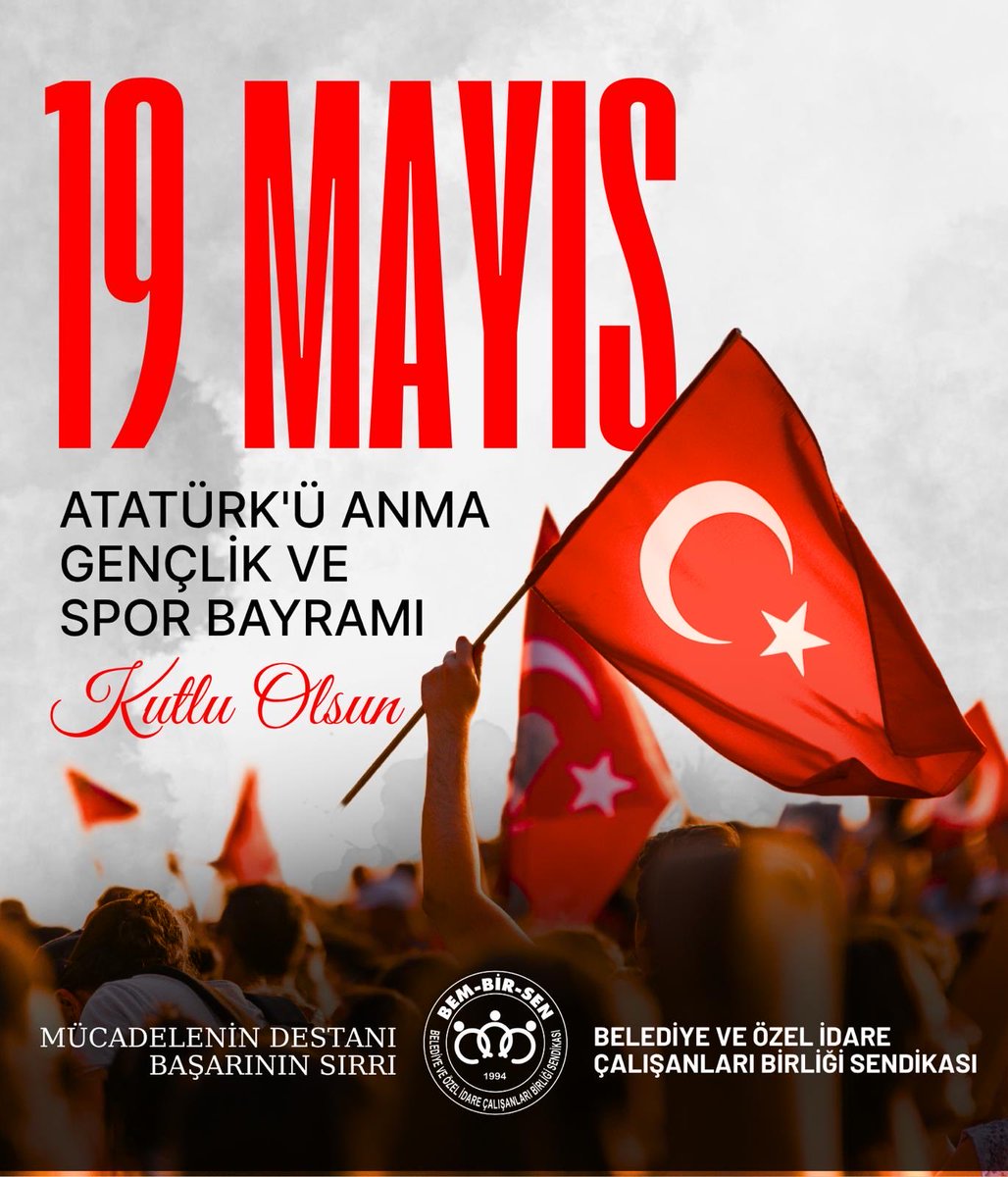 Bem_Bir_Sen's tweet photo. Geleceğimizin teminatı gençlerimizin 19 Mayıs Atatürk’ü Anma, Gençlik ve Spor Bayramı’nı tebrik ediyor, 

İstiklal uğrunda mücadele eden Aziz Şehidlerimizi ve Gazilerimizi rahmetle ve minnetle yâd ediyoruz.

 #19Mayıs1919 https://t.co/y6xDrTXuZl