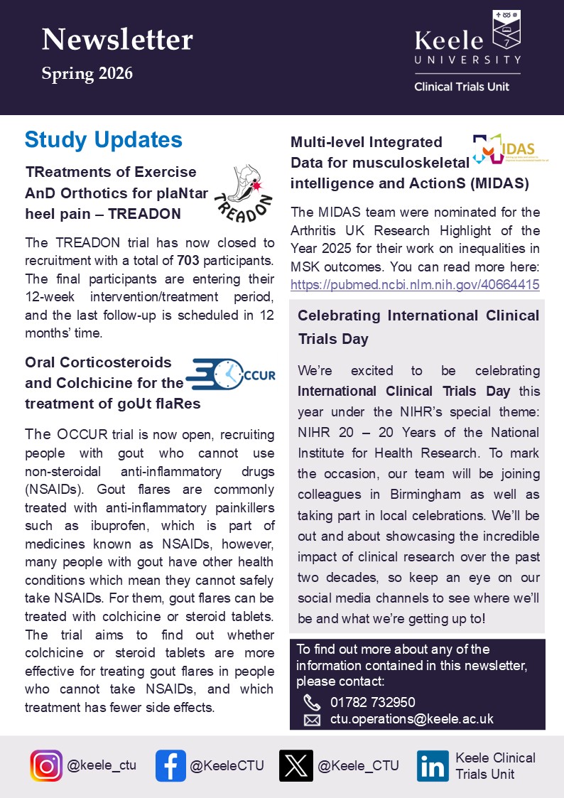 Keele_CTU's tweet photo. 📣Our brand new CTU Newsletter has dropped! Packed with updates from across our amazing research and trial teams!
📩Don’t miss what’s happening across Keele CTU - Sign up here: https://t.co/5CH1FmzpxP
#keelectu #clinicaltrials #newsletter #research https://t.co/VbLLogSOhh