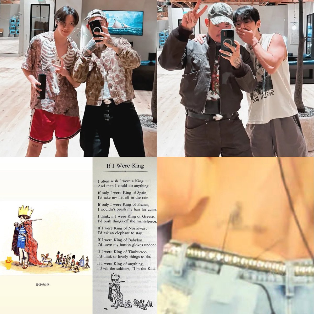 cha_yoonginuuna's tweet photo. @bts_bighit Remember last year when Taehyung posted “If I were a King” after getting tattoos with Hobi?? and he’s actually got the Winnie the Pooh tattoo on his waist just like he hinted before 😭

#TAEHYUNG #V #태형 #방탄소년단 #BTS #BTS_WORLDTOUR_ARIRANG 
#BTS_WORLDTOUR_ARIRANG_STANFORD https://t.co/bJXhJ2QaVG