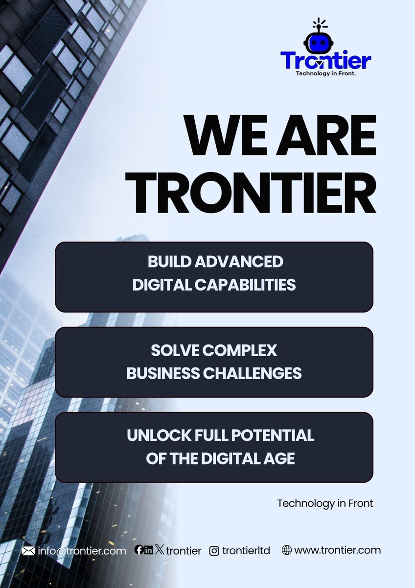 TrontierAI's tweet photo. We help organisations:

🔹 Build advanced digital capabilities
🔹 Adapt to evolving customer behaviours
🔹 Seize the opportunities of the digital age

Practical. Outcome-focused. Real-world.

#DigitalTransformation #AIStrategy #Upskilling #Trontier https://t.co/LFosELSD6d