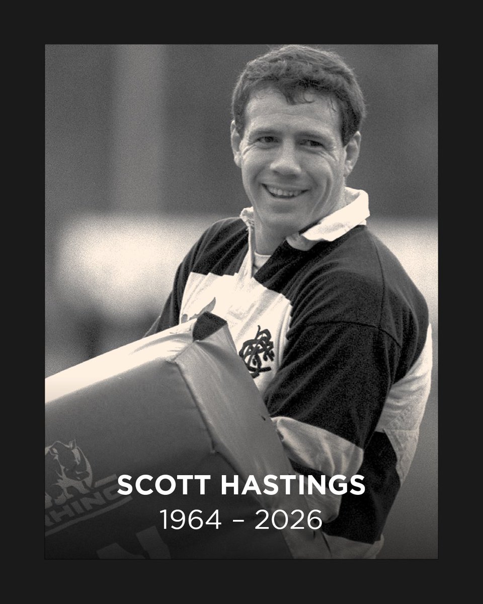 WelshRugbyUnion's tweet photo. Everyone at the WRU are saddened to learn that @Scotlandteam great Scott Hastings has passed away. 

Our thoughts are with his family and friends at this time, as well as everyone connected to Scottish Rugby. https://t.co/ldUQs7W5P2