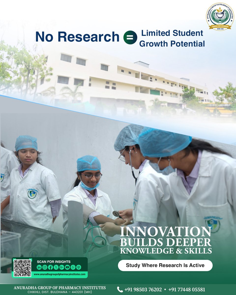 Anuradhapharma2's tweet photo. No #research means limited #growth. Real #learning starts when students question, test, and build. Exposure to publications and patents sharpens thinking and #skills. Choose a #college where research is active, not optional. https://t.co/3Nl2IG0kfW