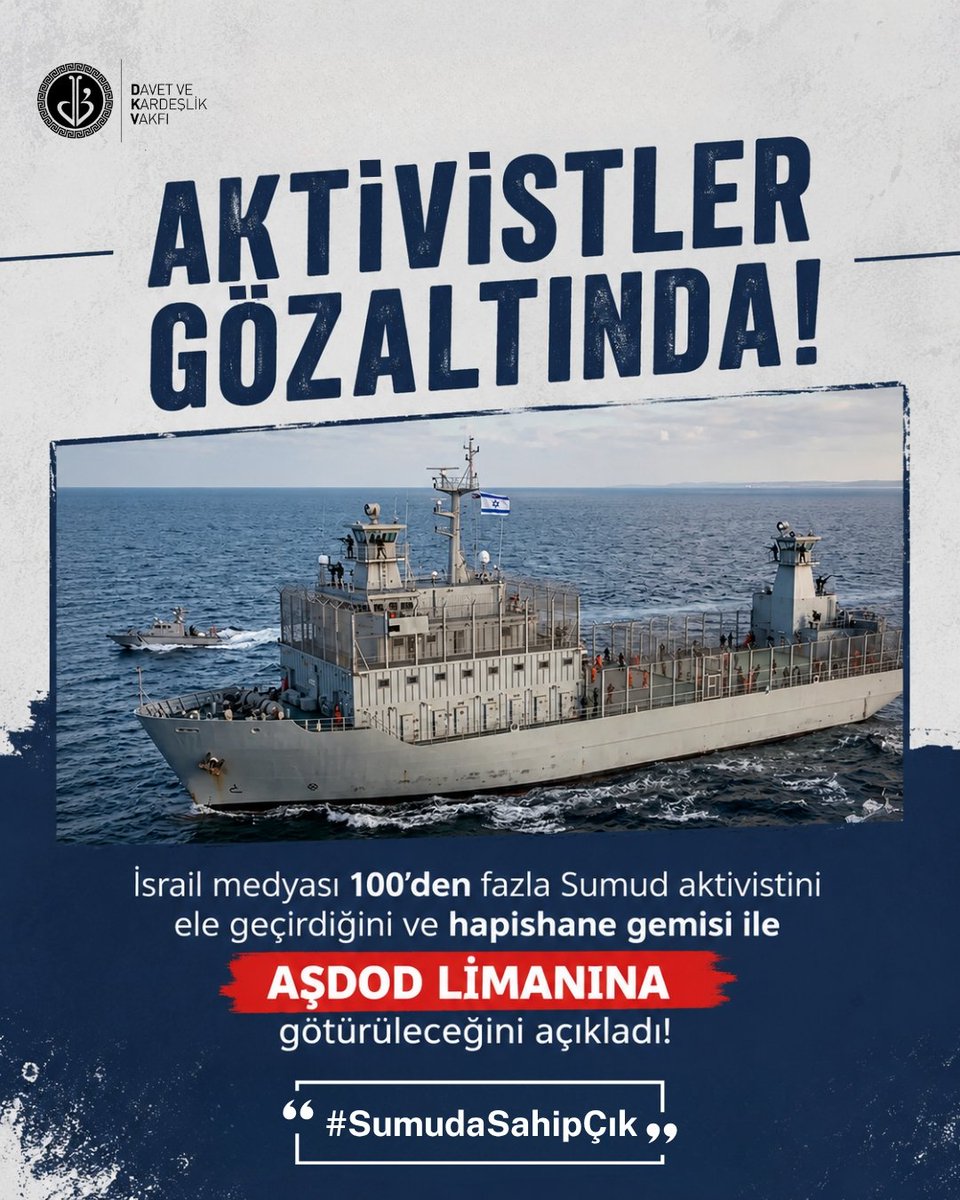 dkv_tarsus's tweet photo. Gazze’ye umut taşımak için yola çıkan vicdan sahipleri bugün susturulmak isteniyor…
Ama bilinmeli ki; hakikatin sesi gözaltına alınamaz. ✊

Özgürlük ve insanlık adına mücadele eden tüm aktivistlerin yanındayız.
Dualarımız, desteğimiz ve kalbimiz onlarla…

Sessiz kalma, paylaş! https://t.co/Ne0YQidE04
