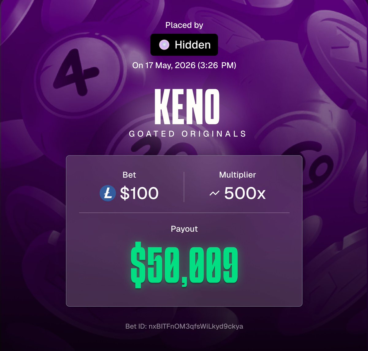 goatedcom's tweet photo. Bro is on a roll... Keno RTP is looking juicy  🫰 https://t.co/PEO2VDATyL