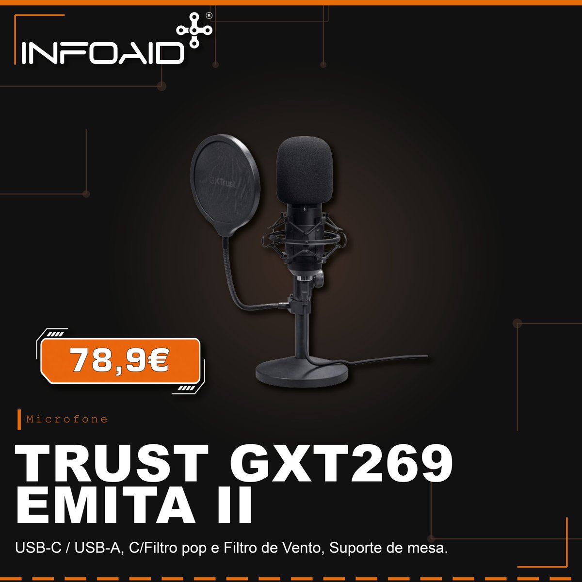 infoaid_pt's tweet photo. 🎙️🔥 TRUST GXT 269 Emita II 🔥🎙️

🎧 Captação cardioide
🎙️ Cápsula condensadora de 16mm
🛡️ Shock mount + filtros incluídos
🔌 Ligação USB – simples e pronta a usar

🔸https://t.co/3o6MJr3Vcc https://t.co/8usbhU675F