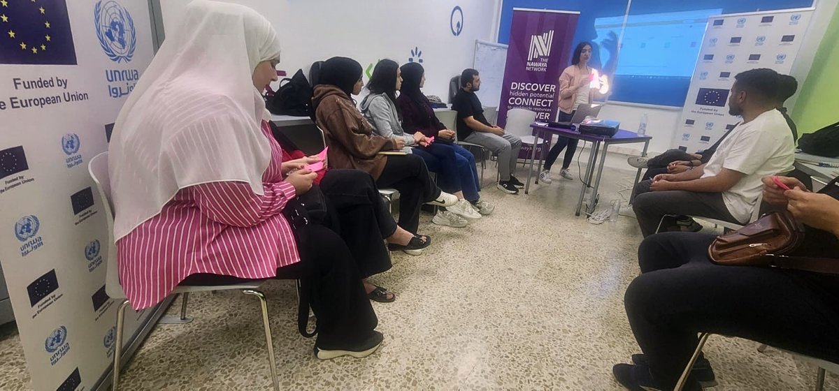Nawaya's tweet photo. 40 young Palestine refugees in Lebanon are strengthening entrepreneurial ideas through the Palestinian Youth Entrepreneurship Initiative by Nawaya, @UNRWA &amp; @EUinLebanon to develop and launch small businesses. https://t.co/NchK0VWbR2