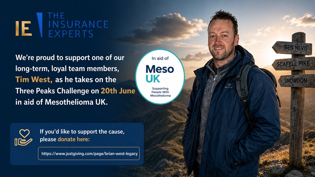Ins_Experts's tweet photo. Insurance Experts is proud to support Tim West as he takes on the #ThreePeaksChallenge for #MesotheliomaUk in memory of his dad. We’ve paid his entry fee and encouraging donations here: https://t.co/kbEHRdFezQ https://t.co/YqnqoZuuNr