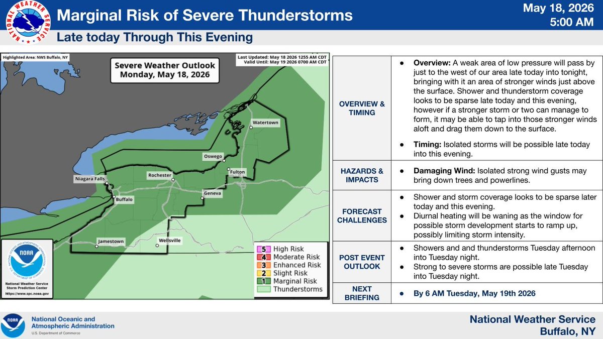 There is a Marginal Risk of Severe Storms late today and this evening ...