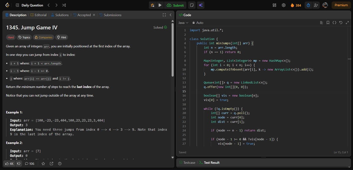 amanhaidry's tweet photo. 🗓️Day-299 of #365DaysOfCode 🎯

✅ @geeksforgeeks
#POTD: Maximum Sum Problem

✅ @LeetCode
#DCC: Jump Game IV

#365DaysOfDSA #geeksforgeeks #gfg #leetcode #365DaysOfcoding #Java #DataStructuresAndAlgorithms #DSA #ProblemSolving #CodingJourney https://t.co/VU8WZfzPj8