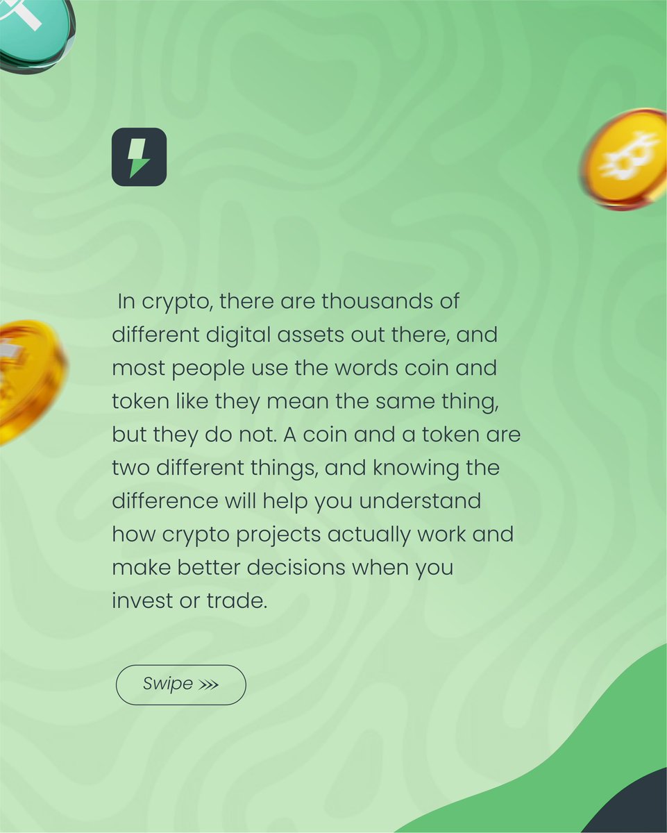 getsnapiro's tweet photo. most people use coin and token like they mean the same thing, they don't,

a coin has its own blockchain, a token is built on top of someone else's, that's the core difference, but there's more to it than that,

swipe through the carousel. https://t.co/HIBmhaZL8Z