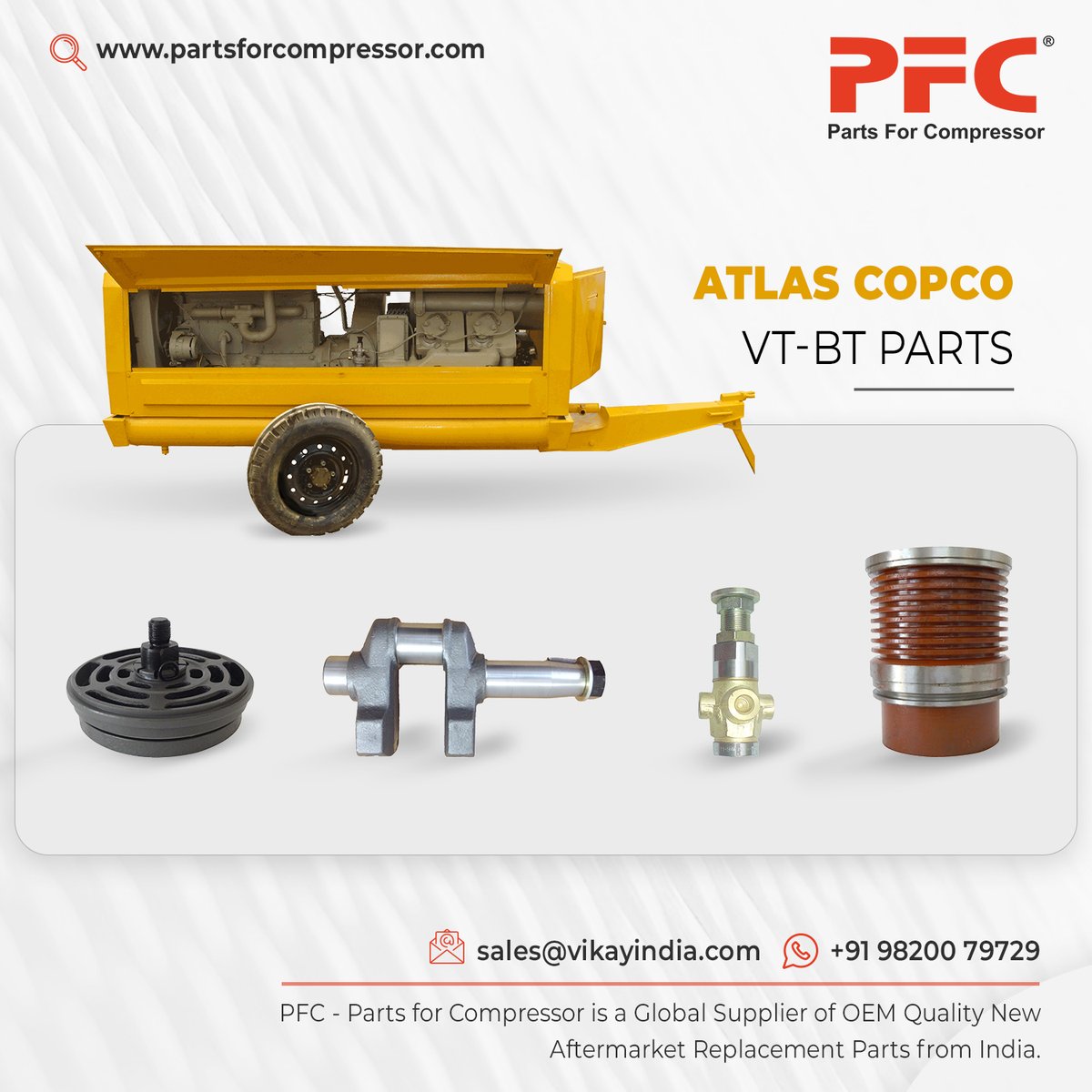 PartsForComp's tweet photo. Parts For Compressor - PFC bridge the long gap that arises due to unavailability of genuine and OEM quality parts, by supplying Atlas Copco VT-BT spare parts to our valuable clients across the globe.

Website: https://t.co/qCpxYrzLaC
Email: sales@vikayindia.com https://t.co/zGJjVooSLF