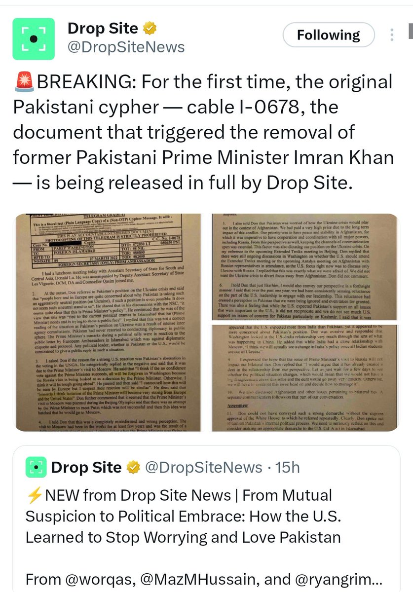 PalkiAggarwal_'s tweet photo. Leaked “SECRET / NO CIRCULATION” cipher reopened Pakistan’s deepest political wound.

A timeline that starts with pressure over Imran Khan’s Moscow visit and ends with his removal through a no-confidence vote.
#ReleaseImranKhan #I_0678 #CipherIsTruth
@kakar_harsha @amritabhinder https://t.co/zktvvID0gb