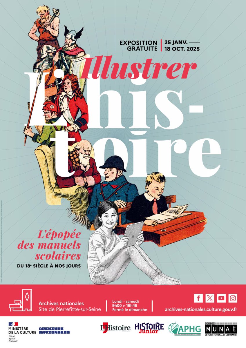 ArchivesnatFr's tweet photo. 📢 DERNIERS JOURS 
Comment les #manuelsscolaires ont-ils façonné notre vision de l’#histoire ?
L’exposition Illustrer l’histoire de France retrace 3 siècles d’images et de récits historiques.
Dernière visite guidée le 27 mai avec son commissaire.
Infos🔗 https://t.co/atdK5IJEcC https://t.co/Q53CmS6mUW