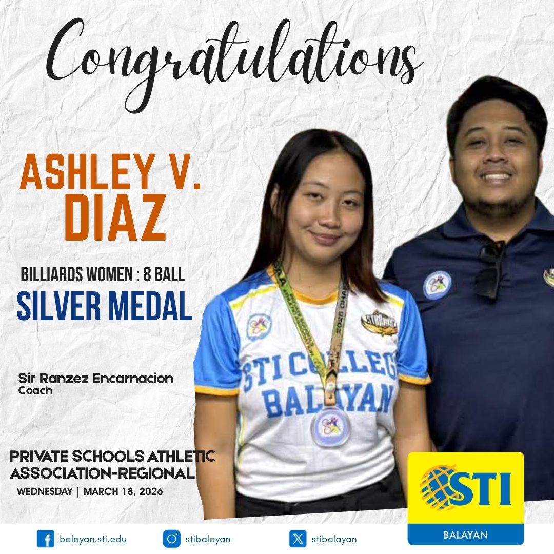 STIBalayan's tweet photo. 🎱 Congratulations!

🥈 Ashley V. Diaz – Silver Medal, Billiards Women (8-Ball)
🥈 Danna Gabriela C. Creus – Silver Medal, Billiards Women (9-Ball)

at the Private Schools Athletic Association – Regional, held on March 18, 2026.

#BeMore #BeSTI https://t.co/zAeIpB6cpQ