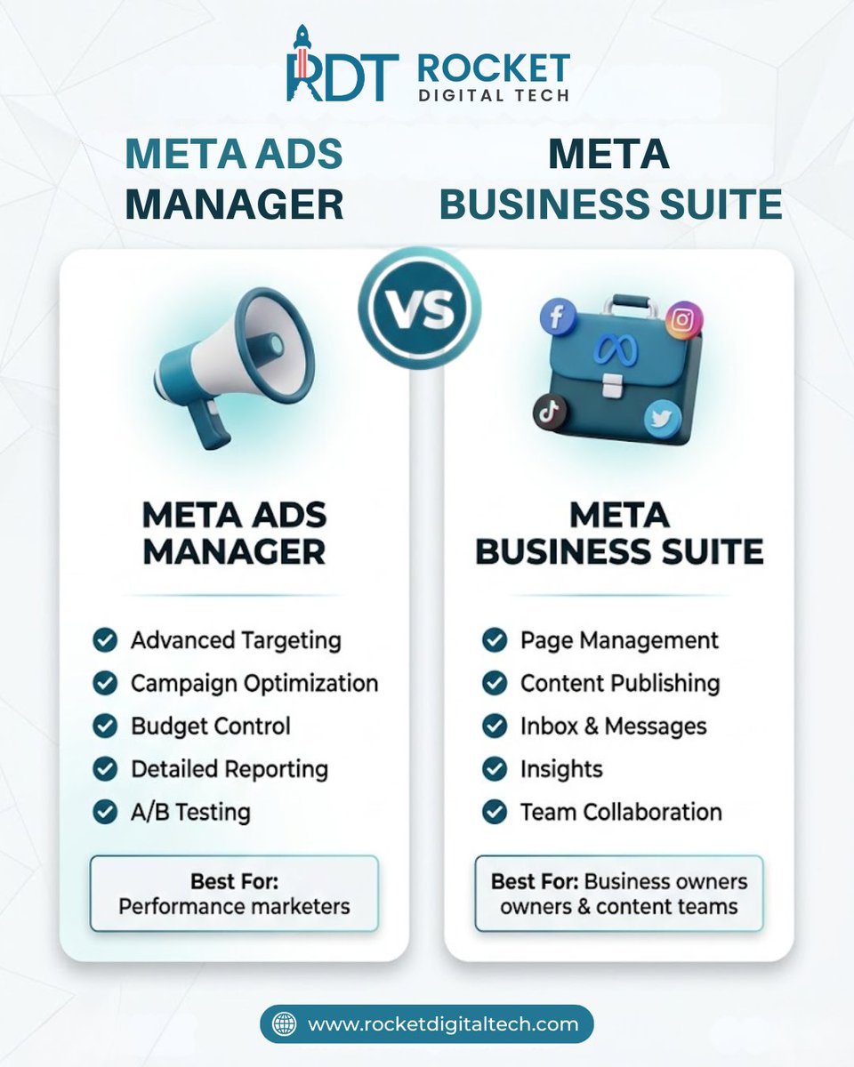 rocket_tech's tweet photo. Meta Ads Manager vs Meta Business Suite – Which One Is Right?

Contact Rocket Digital Tech
Website: https://t.co/85jBSrTlF7
Email: info@rocketdigitaltech.com

India: +91 9643644574
USA: +1 (778) 776-1246
Saudi Arabia: +966 53 599 2745

#MetaAds #MetaBusinessSuite #FacebookAds https://t.co/6K479HcINL