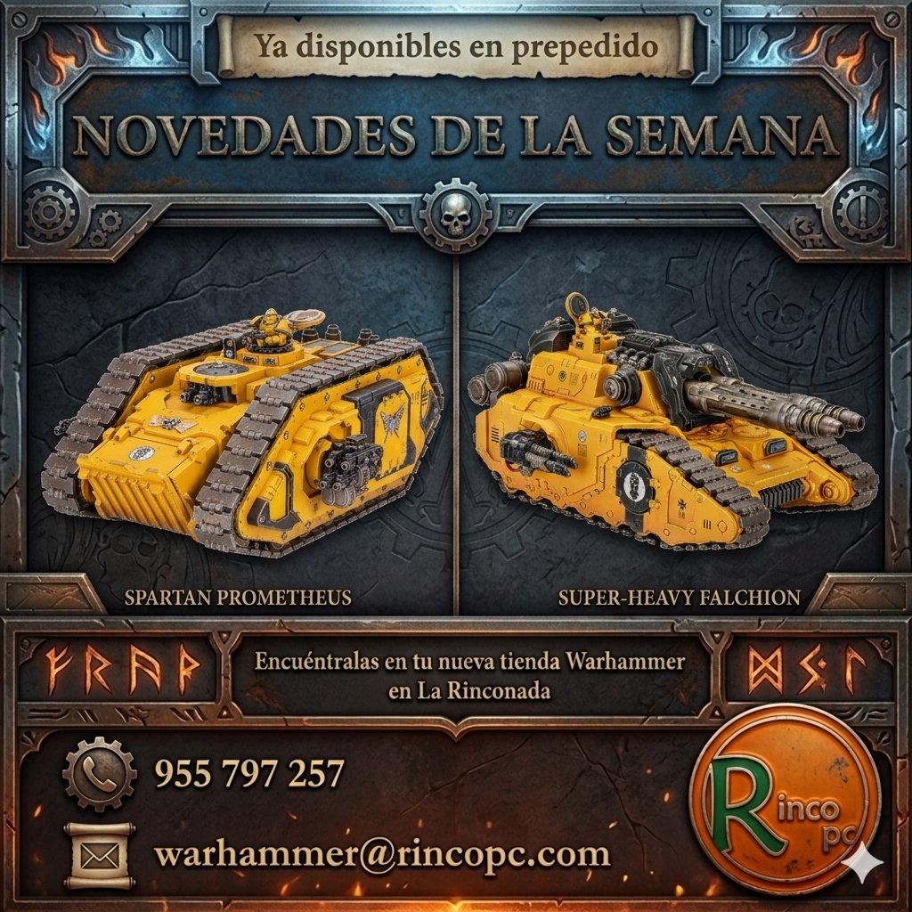 RincoPc's tweet photo. ¡Refuerzos blindados en plástico por primera vez! 🚜🔥

Ya puedes reservar en Rinco PC las nuevas bestias para tus Legion Astartes de la Herejía de Horus: el versátil Spartan Prometheus y el cazatunques superpesado Falchion. ⚔️🛡️

#Warhammer40k #HorusHeresy #RincoPC #PreOrder https://t.co/85u2Zzi86h