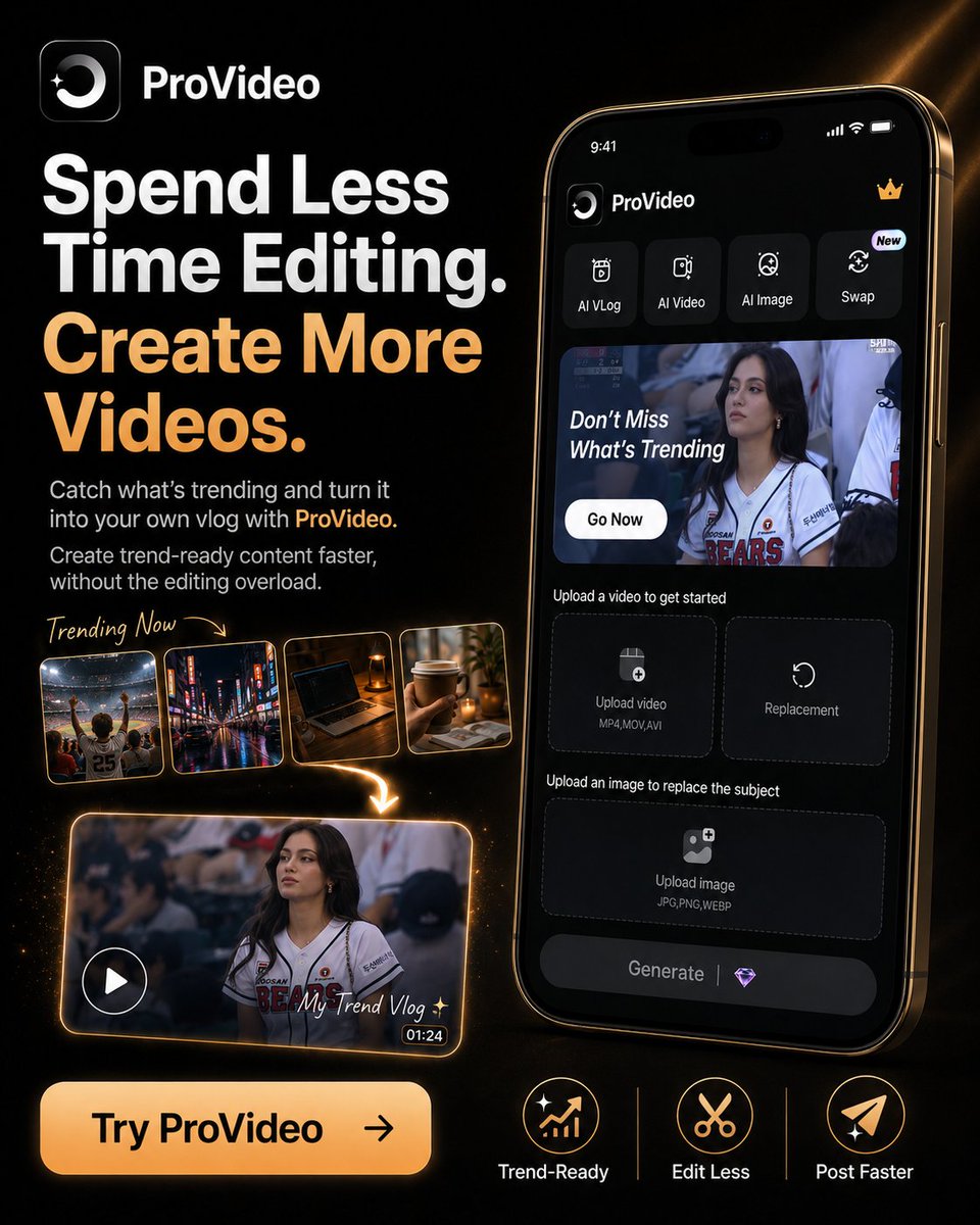Provideo_ai's tweet photo. ProVideo helps you turn ideas into eye-catching videos faster. Create vlog-style scenes, trendy edits, AI avatars, and social-ready clips with less editing time.

#ProVideo #AIVideo #ContentCreator #VideoEditing #ReelsTips https://t.co/kFzTTRA3bJ