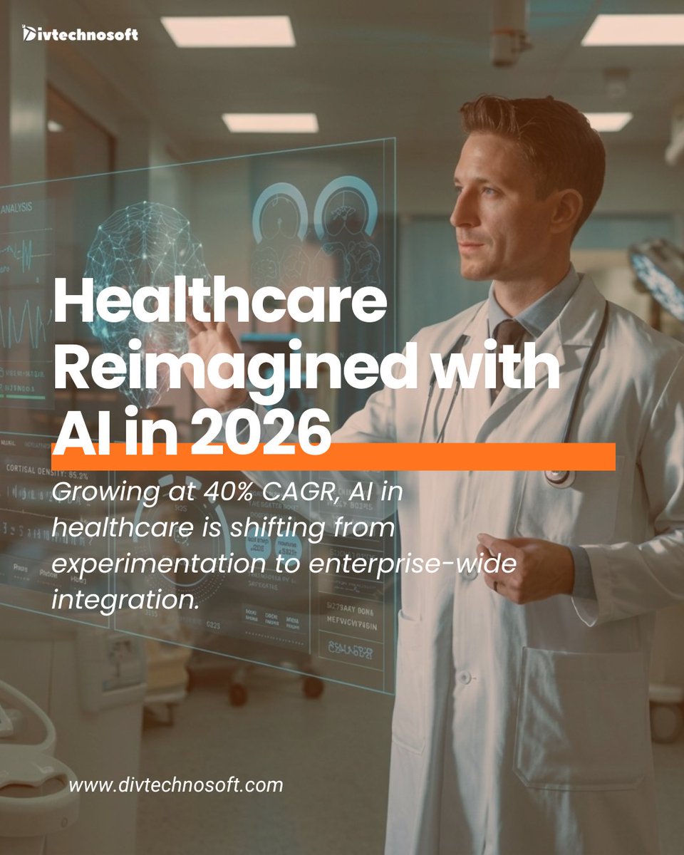 divtechnosoft's tweet photo. AI is reshaping healthcare in 2026.
Smarter diagnostics, faster decisions, and better patient care are transforming the industry like never before.

Is your #healthcare business ready for the AI revolution? Connect with @divtechnosoft to build future-ready healthcare solutions. https://t.co/9xRMR3ob3R