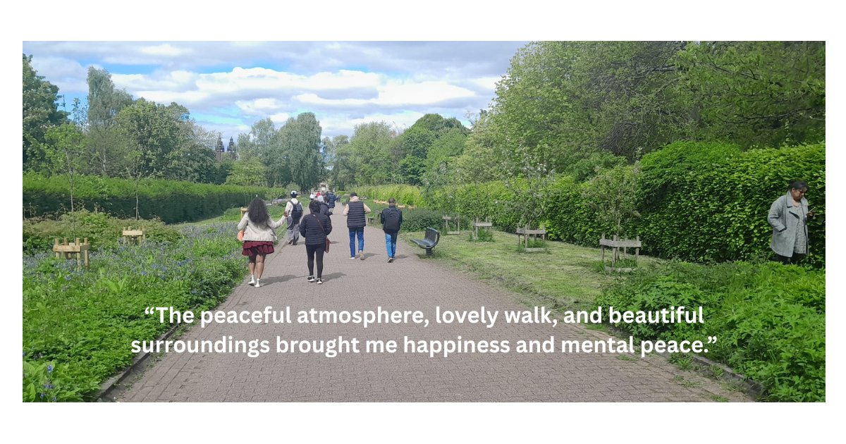cwintegration's tweet photo. Happy impressions from our wellbeing walk with Laureen last Friday that took us to Kelvingrove Park and Museum. 🌲🌺

Thank you Glasgow Communities Mental Health and Wellbeing Fund @GlasgowCVS https://t.co/sDeQ1nz1nS