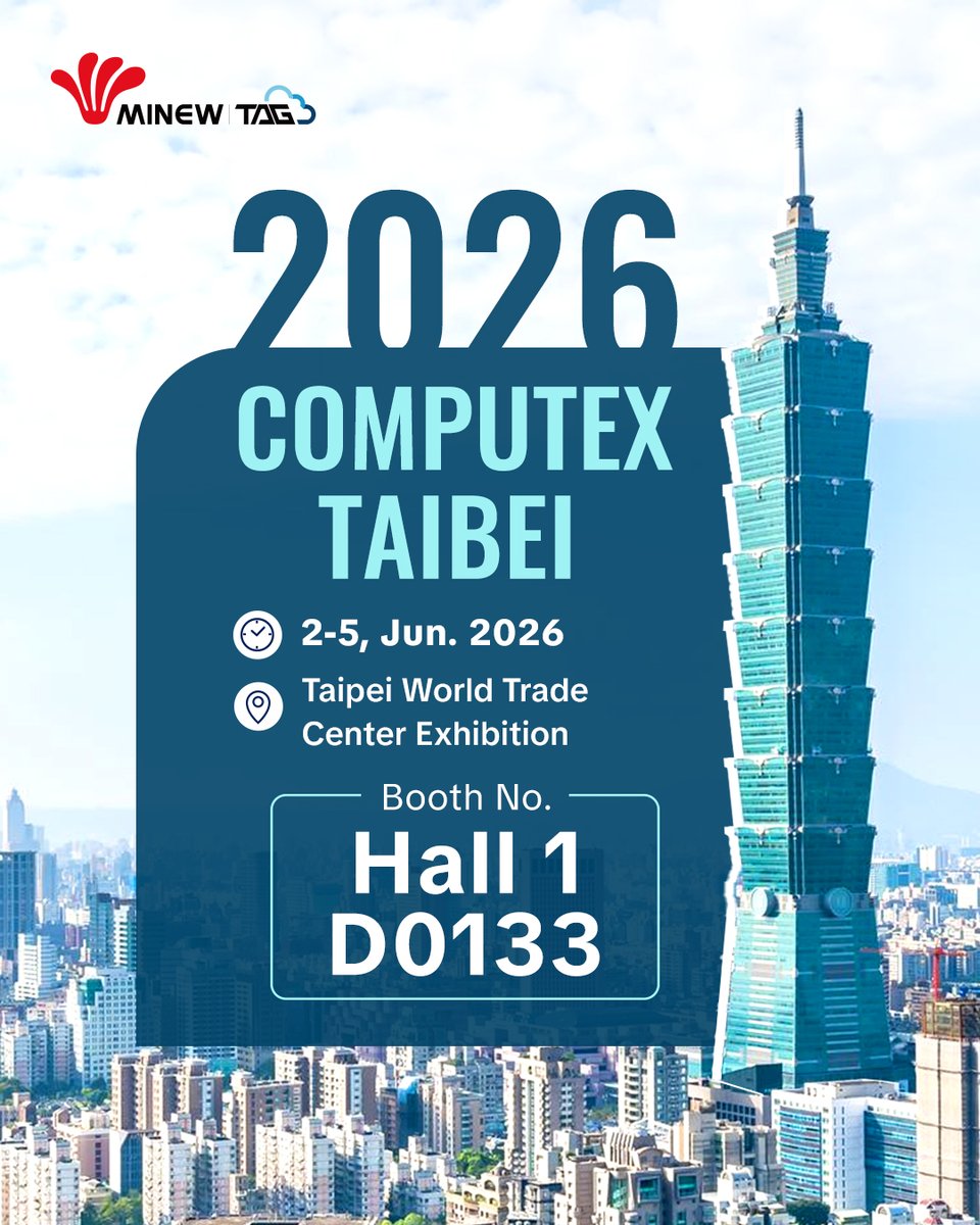 MinewTag's tweet photo. Taipei, see you soon 🇹🇼

MinewTag will be at #COMPUTEX2026 showcasing smart retail &amp; IoT solutions powered by ePaper technology.

📍 Hall 1 | D0133
📅 Jun. 2–5, 2026

Looking forward to connecting with partners and innovators from around the world. 
#ESL #IoT #RetailTech https://t.co/VjbauyCH4F